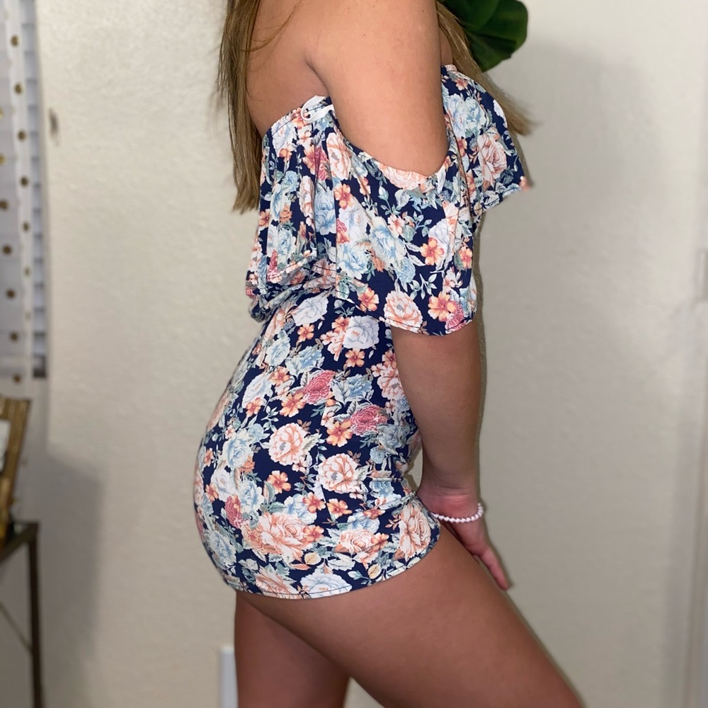 floral romper off the shoulder